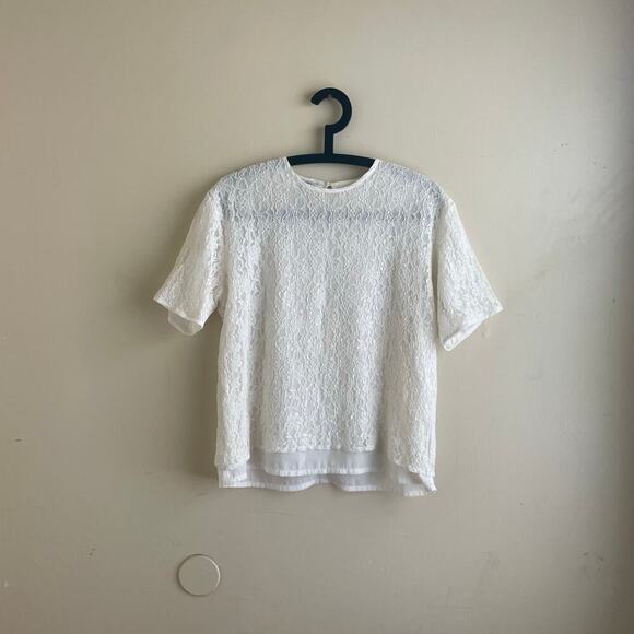 Vintage White Lace Blouse Womens M Sheer Lined Short Sleeve Cottagecore Romantic - Picture 7 of 11